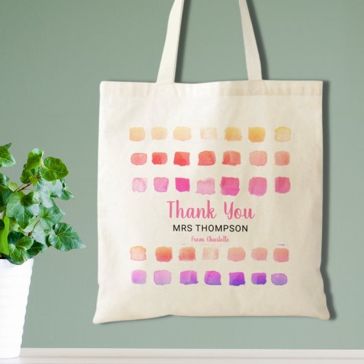 水の色パーソナライズされたありがとう先生ピンク トートバッグ