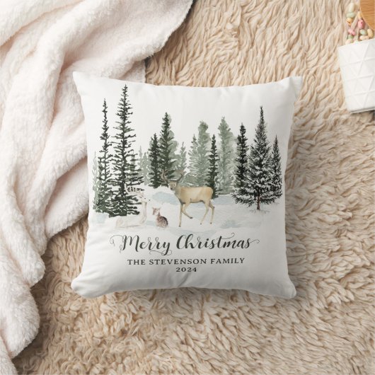 水の色パーソナライズされたウッドランドメリークリスマス クッション (ブランケット)
