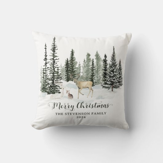 水の色パーソナライズされたウッドランドメリークリスマス クッション (正面)