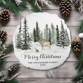 水の色パーソナライズされたウッドランドメリークリスマス ラウンドクッション