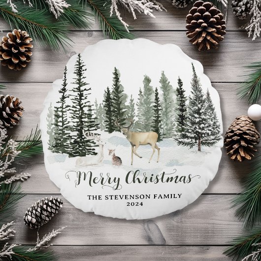 水の色パーソナライズされたウッドランドメリークリスマス ラウンドクッション