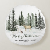 水の色パーソナライズされたウッドランドメリークリスマス ラウンドクッション (正面)