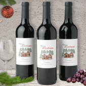 水の色パーソナライズされたクリスマス冬のシーン ワインラベル