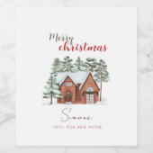 水の色パーソナライズされたクリスマス冬のシーン ワインラベル (シングルラベル)