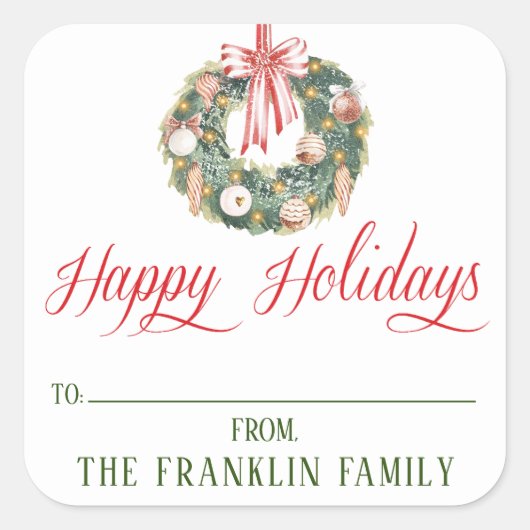 水の色パーソナライズされたフェスティバルクリスマスプレゼント スクエアシール (正面)