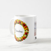 水の色パーソナライズされたフローラスクリプトおばあちゃんの写真 コーヒーマグカップ (正面左)