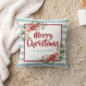 水の色パーソナライズされたフローラメリークリスマス クッション (ブランケット)