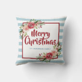 水の色パーソナライズされたフローラメリークリスマス クッション (裏面)