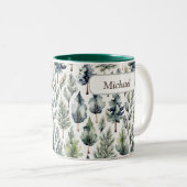 水の色パーソナライズされたモミの木の森のマグ ツートーンマグカップ (正面右)