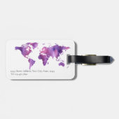 水の色パーソナライズされたワールドマップパープルピンク ラゲッジタグ (裏面横)