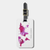 水の色パーソナライズされたワールドマップピンク白 ラゲッジタグ (正面縦)