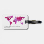 水の色パーソナライズされたワールドマップピンク白 ラゲッジタグ (裏面横)