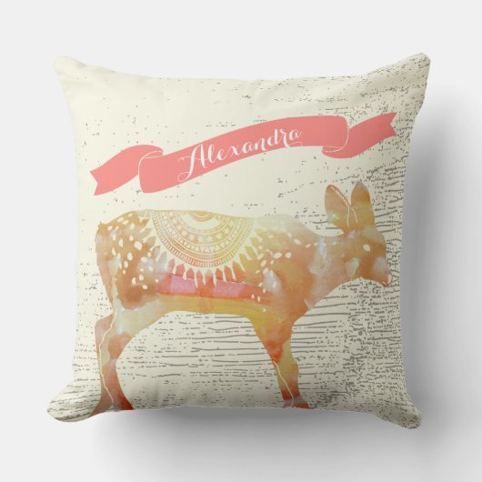 水の色パーソナライズされた子鹿のアプリコットバナー クッション (正面)