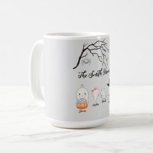 水の色パーソナライズされた幽霊ファミリーハロウィンマグ コーヒーマグカップ (正面左)