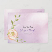 水の色パープルシックフローラ日付を保存 案内ポストカード (正面/裏面)