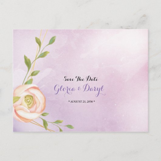 水の色パープルシックフローラ日付を保存 案内ポストカード (正面)