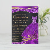 水の色パープル金ゴールドグリッタードレスキンセアニェラ 招待状 (スタンド正面)