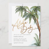 水の色パームツリートロピカルアロハベビーシャワー 招待状 (正面)