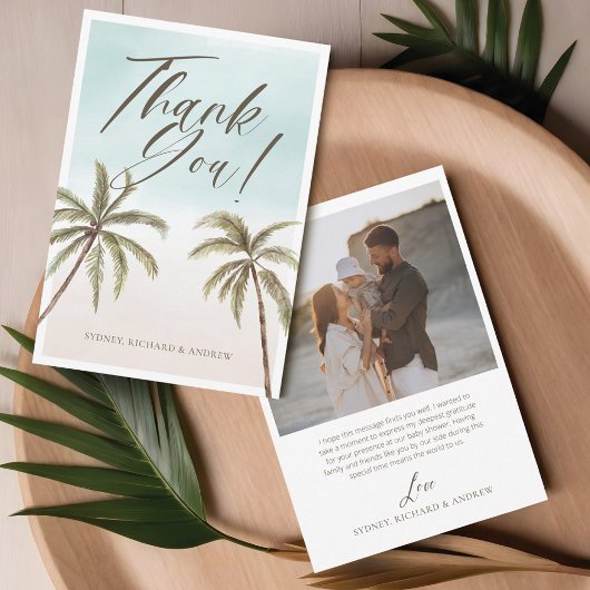 水の色パームツリーベビーシャワーありがとう サンキューカード