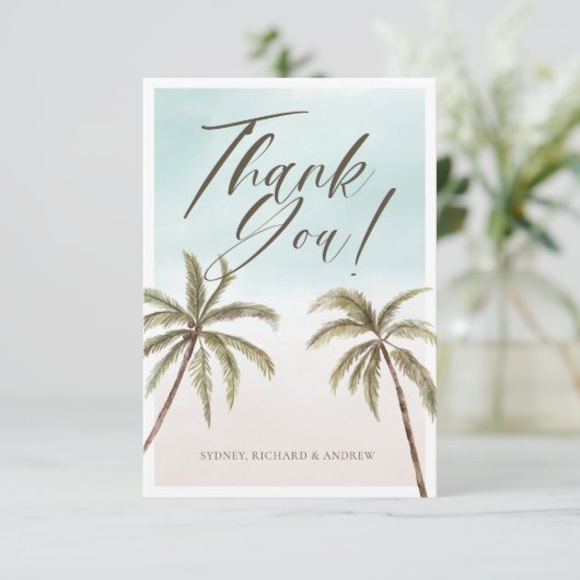 水の色パームツリーベビーシャワーありがとう サンキューカード (スタンド正面)