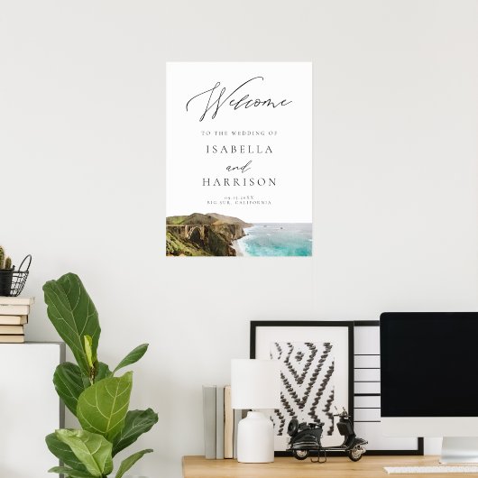 水の色ビッグシュールカリフォルニアコーストウェルカムサイン ポスター (ホームオフィス)