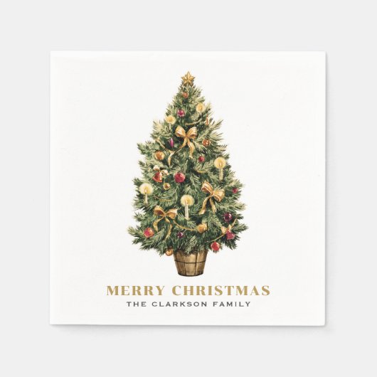 水の色ビンテージクリスマスツリー金ゴールドクリスマス スタンダードカクテルナプキン (正面)