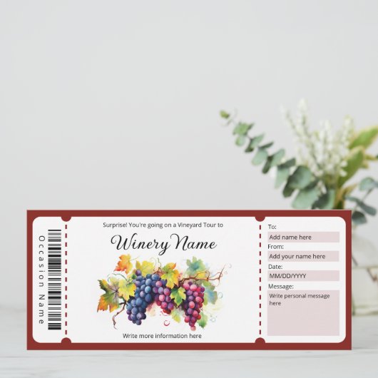 水の色ビンヤードのツアーギフト証明書 招待状 (スタンド正面)