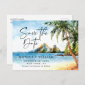 水の色ビーチシーパームの木の日付を保存 ポストカード (正面/裏面)