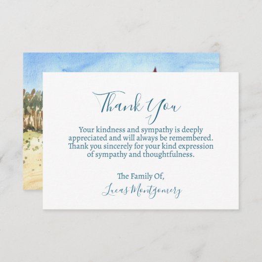 水の色ビーチライトハウスサンキュー,悔やみや弔慰 ノートカード (正面/裏面)