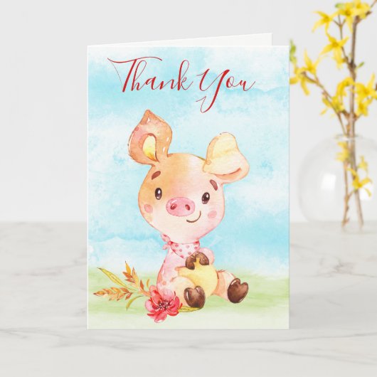 水の色ピギーファームサンキュー カード (黄色い花)