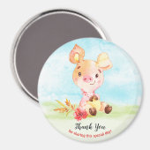 水の色ピギー赤ちゃんシャワー農場ありがとう マグネット (正面/裏面)