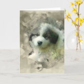 水の色ピレ素晴らしネー子犬スイーツ カード (黄色い花)