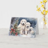 水の色ピレ素晴らしネー子犬1クリスマスシーン カード (黄色い花)