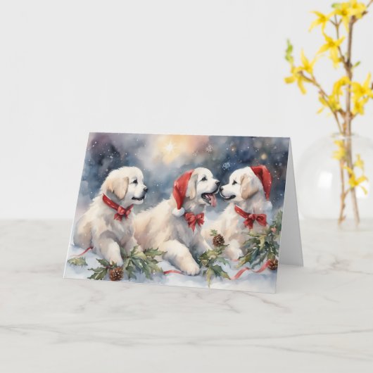 水の色ピレ素晴らしネー子犬3クリスマスシーン カード (黄色い花)