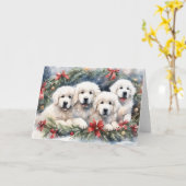 水の色ピレ素晴らしネー子犬4クリスマスシーン カード (黄色い花)