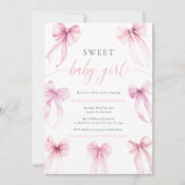 水の色ピンクのコケットは甘いベビーガールを弓 招待状 (正面)