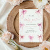 水の色ピンクのコケットは甘いベビーガールを弓 招待状