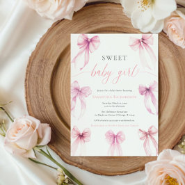 水の色ピンクのコケットは甘いベビーガールを弓 招待状