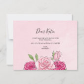 水の色ピンクのバラは私の名誉カードのマトロンである 招待状 (裏面)