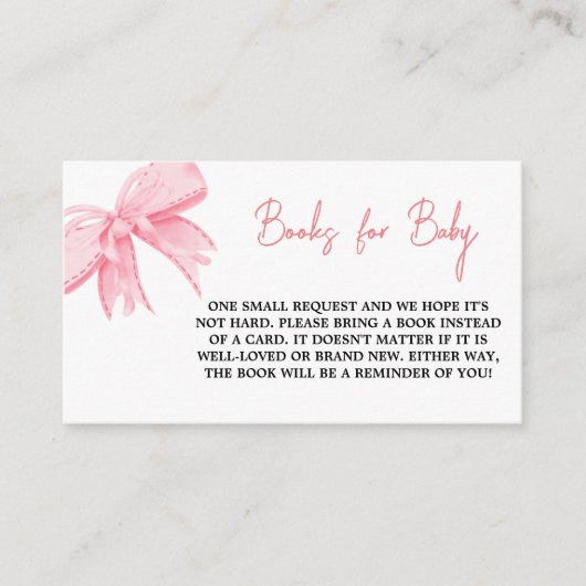 水の色ピンクの弓ベビーシャワーブックリクエスト エンクロージャーカード (正面)