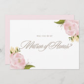 水の色ピンクの牡丹は私の名誉カードのマトロンである 招待状 (正面/裏面)