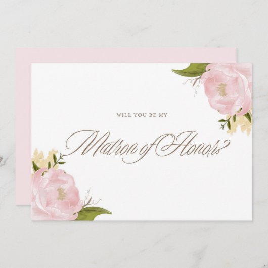 水の色ピンクの牡丹は私の名誉カードのマトロンである 招待状 (正面/裏面)