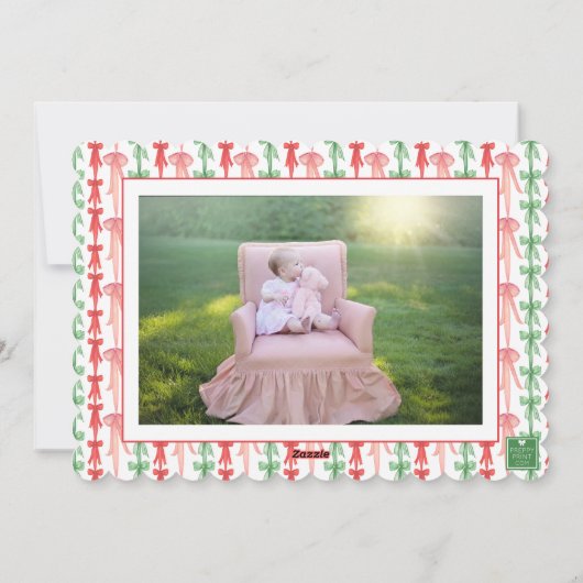 水の色ピンクの緑の弓コケットのクリスマスフォト シーズンカード (裏面)