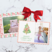 水の色ピンクの緑の弓コケットのクリスマスフォト シーズンカード