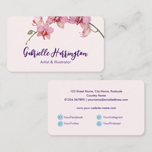 水の色ピンクの蛾の蘭ソーシャルメディア 名刺 (正面/裏面)