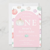 水の色ピンクアーチ私たちのリトルカボチャ誕生日 招待状 (正面)