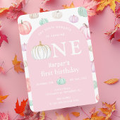 水の色ピンクアーチ私たちのリトルカボチャ誕生日 招待状