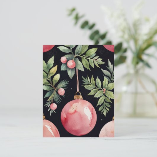 水の色ピンクエレガントの緑のボーブルクリスマス シーズンカード (スタンド正面)