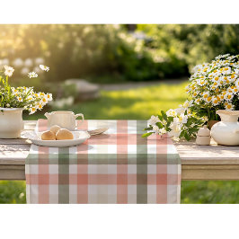 水の色ピーチグリーンプレイド ショートテーブルランナー