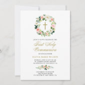 水の色ピーチフローラファーストホーリーコミュニオン 招待状 (正面)